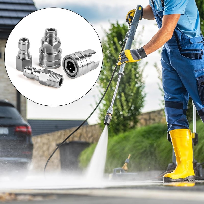 Qoroos 2 Sets NPT 1/4 Inch Quick Connect Pressure Washer Fittings Stainless Steel Quick Connect Kit Male and Female Pressure Washer Adapter Set (Internal Thread, External Thread) - Image 3